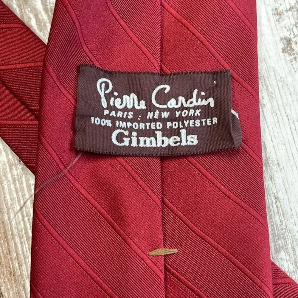 Pierre Cardin Paris New York Vintage Burgundy Stripe Tie With Logo
